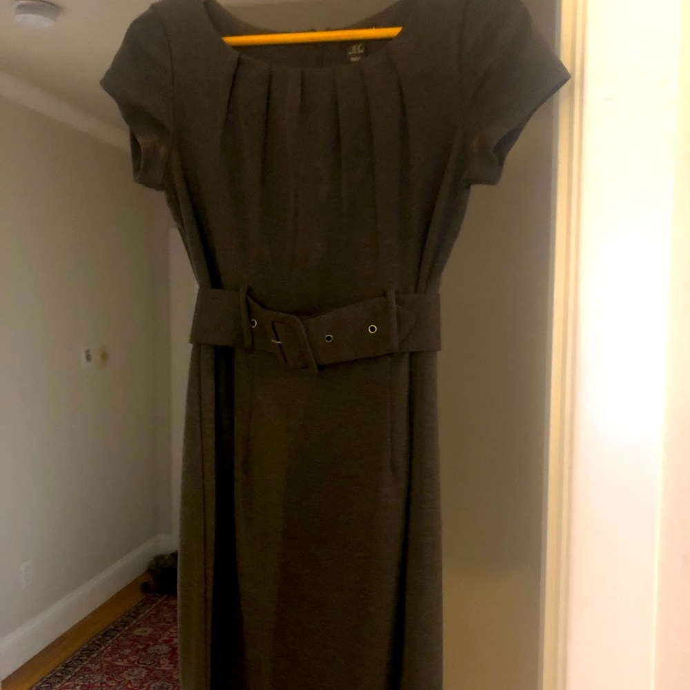 Black vintage style work dress midi belted size 8